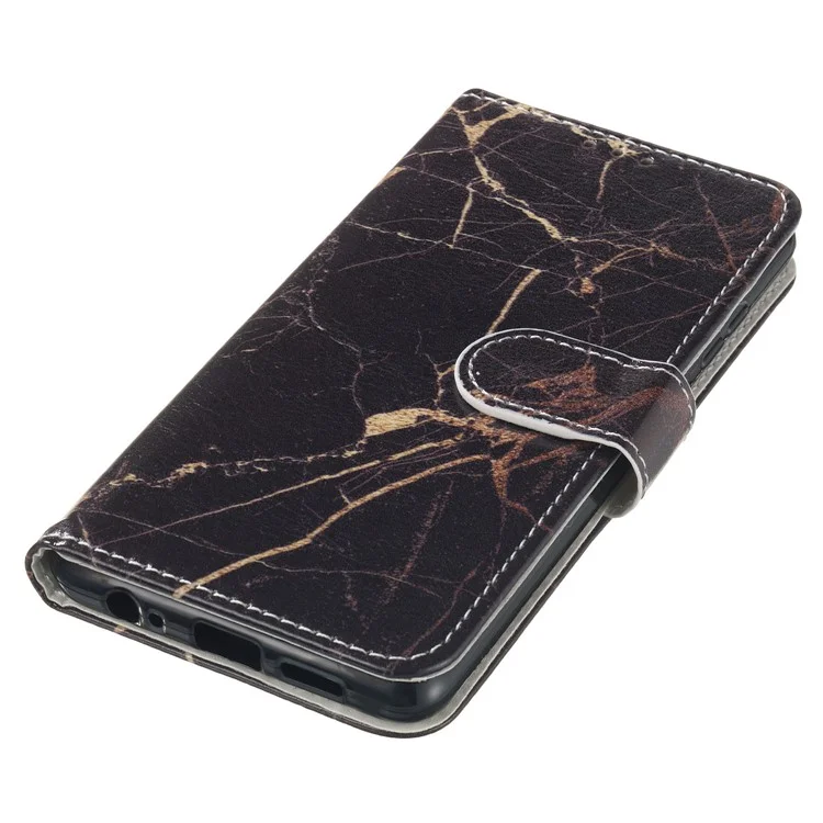 Pattern Printing Leather Wallet Stand Case for Huawei P30 - Black Marble