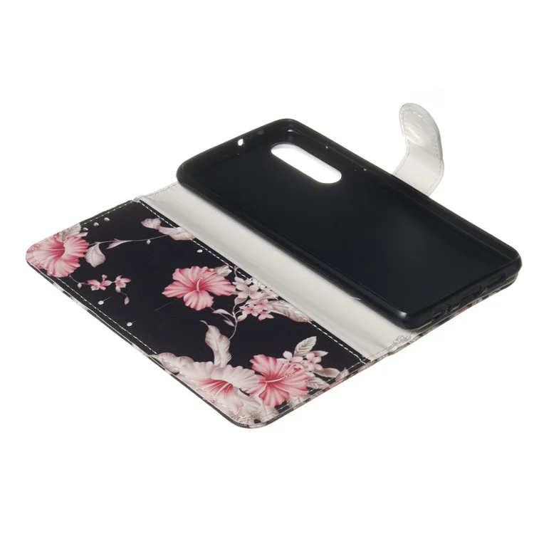 Portafoglio in pelle con stampa a motivo per Huawei P30 - Fiore vivace