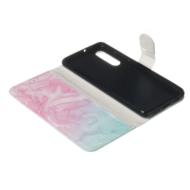 Pattern Printing Leather Wallet Stand Case for Huawei P30 - Pink / Blue Marble