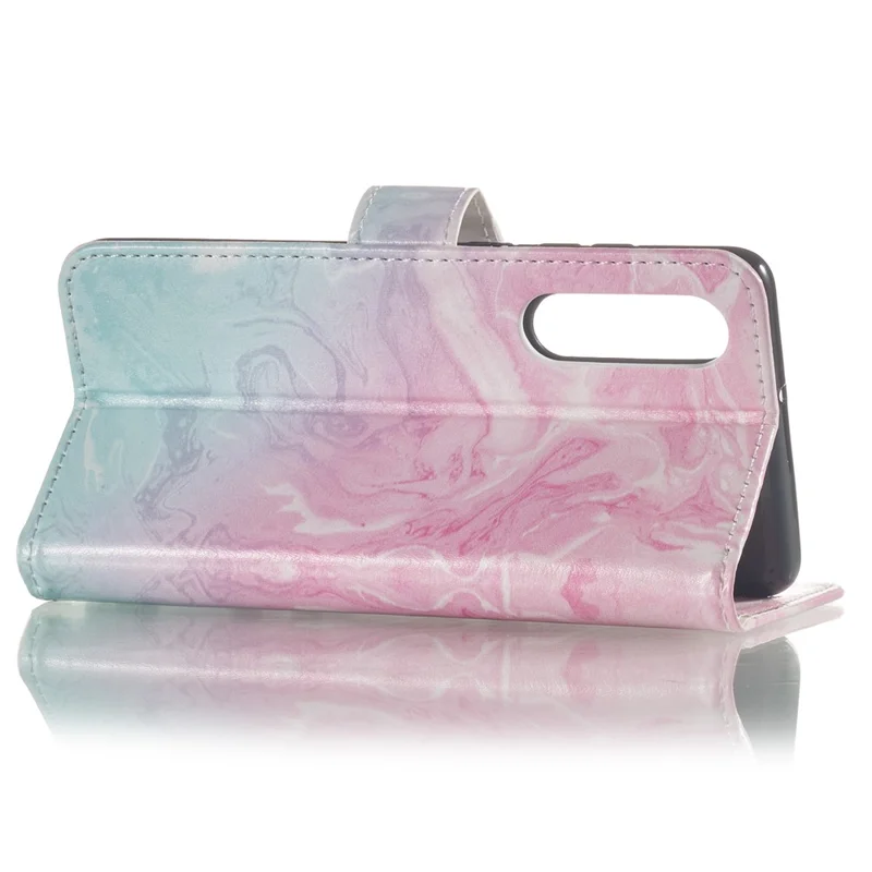 Pattern Printing Leather Wallet Stand Case for Huawei P30 - Pink / Blue Marble
