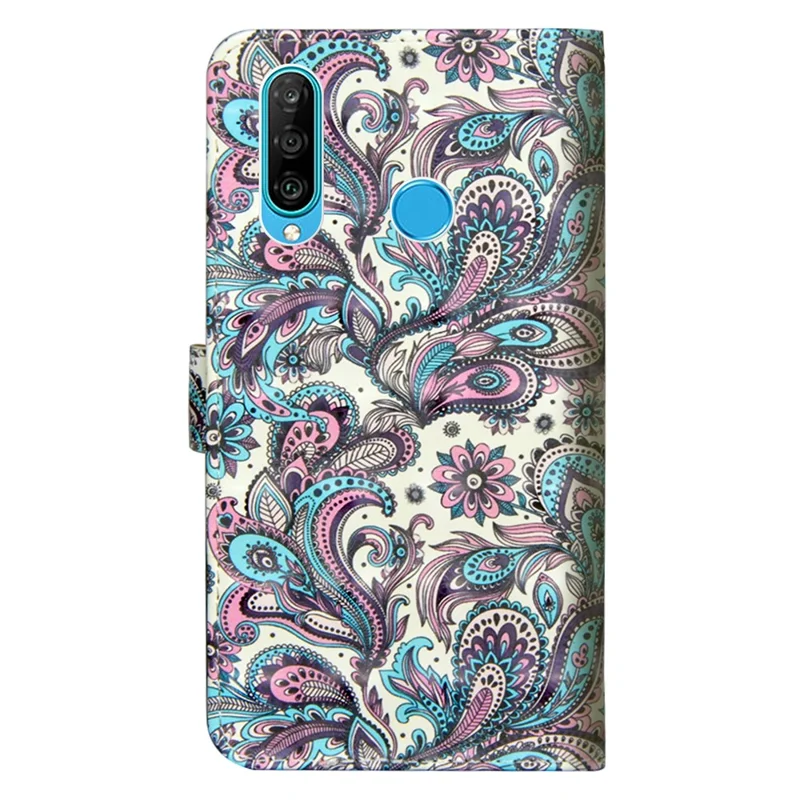 Pattern Printing PU Leather Wallet Stand Phone Cover Case for Huawei P30 Lite/Nova 4e - Paisley Flower