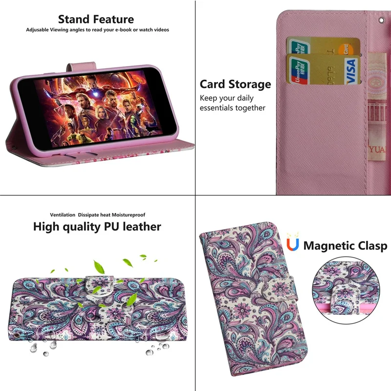 Pattern Printing PU Leather Wallet Stand Phone Cover Case for Huawei P30 Lite/Nova 4e - Paisley Flower