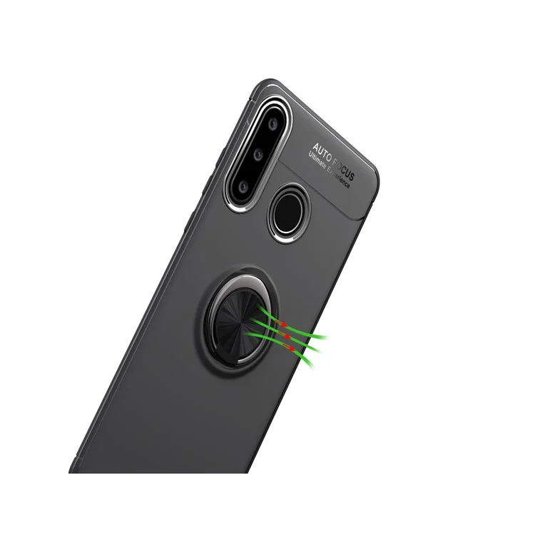 Lenuo Metall Ring Bracket Tpu-abdeckung Für Huawei P30 Lite /nova 4e Eingebaute Magnetmallethese - Alles Schwarz