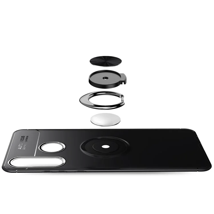 LENUO Metal Ring Bracket TPU Cover for Huawei P30 Lite /nova 4e Built-in Magnetic Metal Sheet - All Black