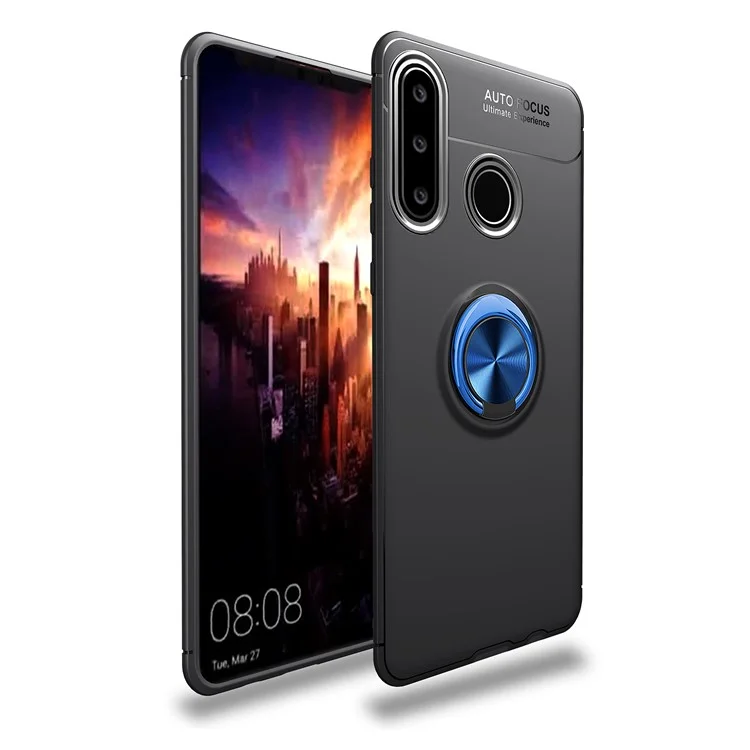 Couvercle TPU du Support de Bague en Métal Lenuo Pour Huawei P30 Lite / Nova 4e Filage de Métaux Magnétiques Intégrés - le Noir / Bleu