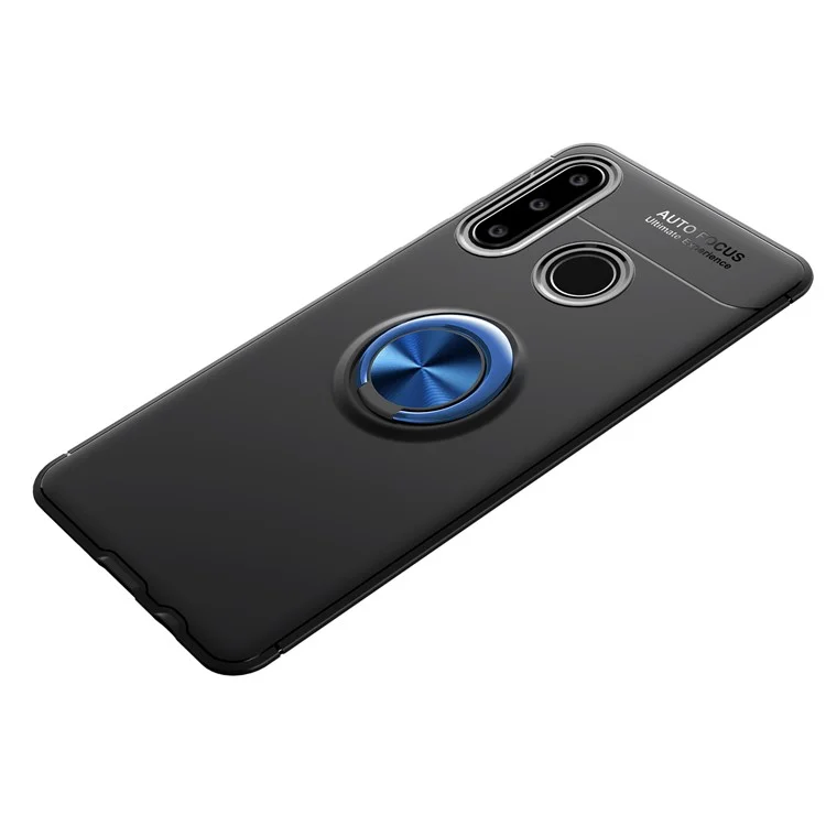 Couvercle TPU du Support de Bague en Métal Lenuo Pour Huawei P30 Lite / Nova 4e Filage de Métaux Magnétiques Intégrés - le Noir / Bleu