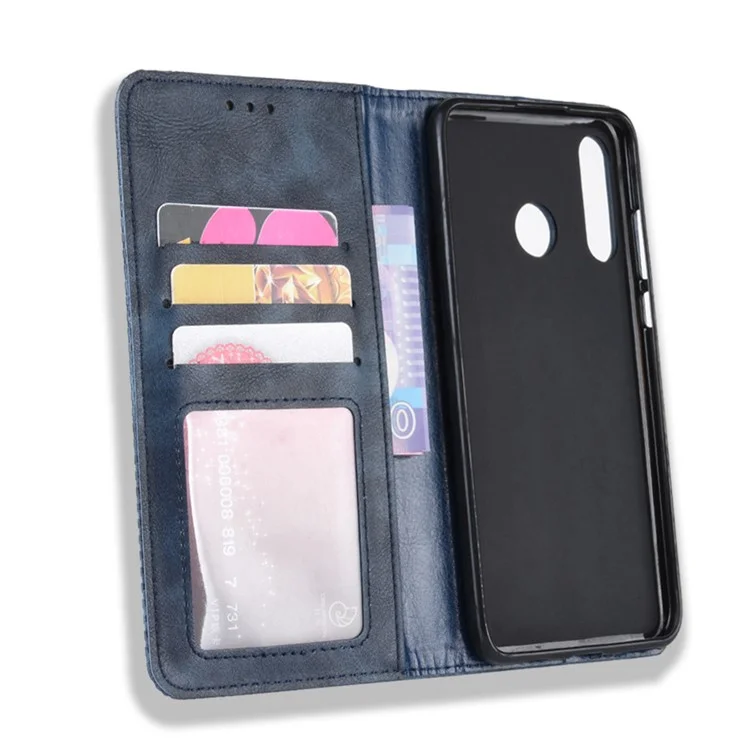 Auto-absorbed Vintage Leather Wallet Phone Shell for Huawei P30 Lite/nova 4e/P30 Lite New Edition - Blue