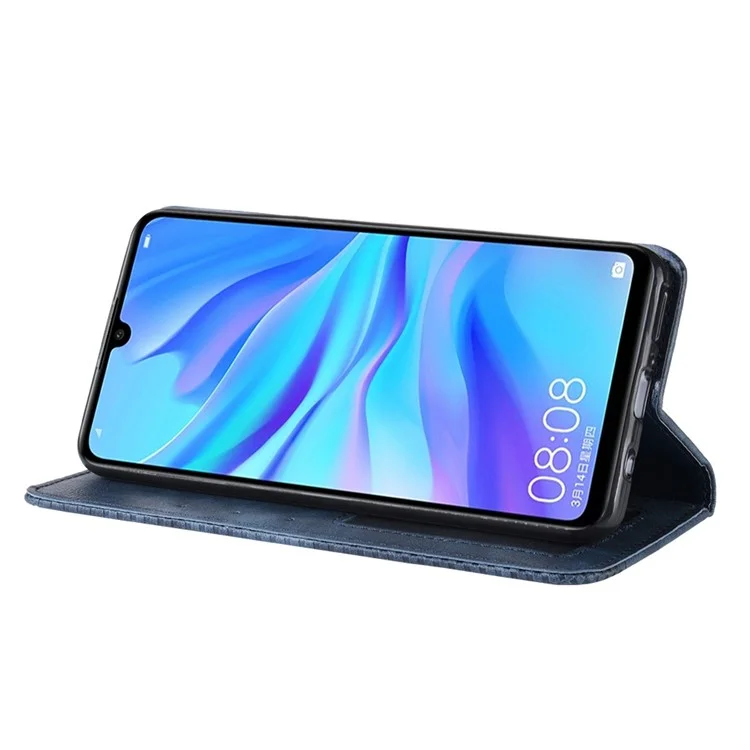 Portafoglio in Pelle Vintage in Pelle Vintage Automatica Per Huawei P30 Lite/nova 4e/P30 Lite New Edition - Blu