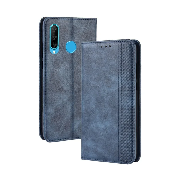 Portafoglio in Pelle Vintage in Pelle Vintage Automatica Per Huawei P30 Lite/nova 4e/P30 Lite New Edition - Blu