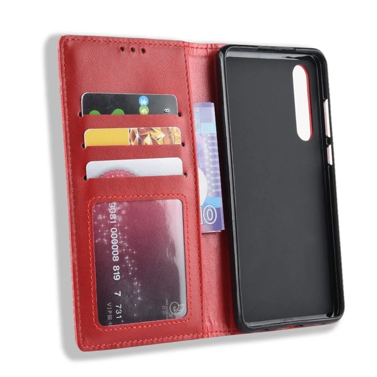 Auto-absorbed Vintage Leather Wallet Mobile Phone Cover for Huawei P30 - Red