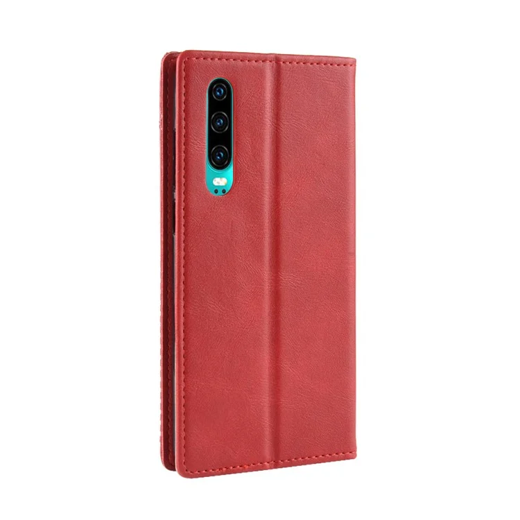 Cubierta de Teléfono Móvil de Billetera de Cuero Vintage Absorbido Automáticamente Para Huawei P30 - Rojo