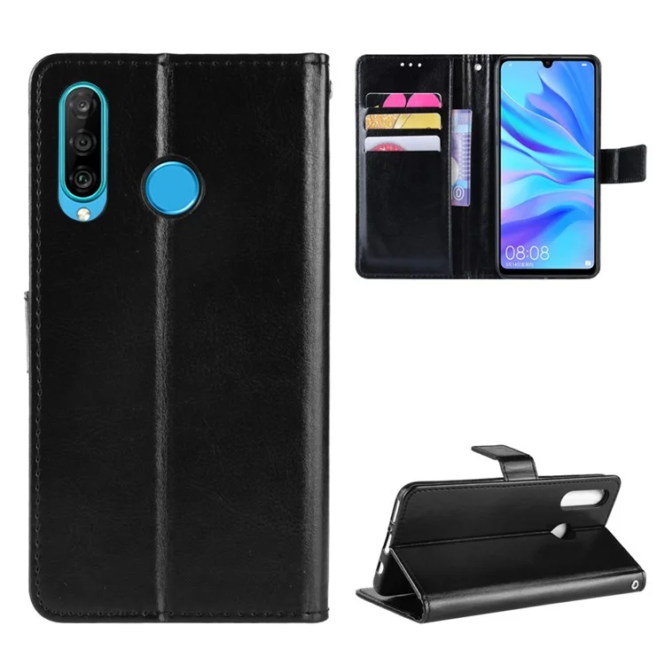 Crazy Horse Wallet Cuero Protection Funda Para Huawei P30 Lite / NOVA 4E - Negro