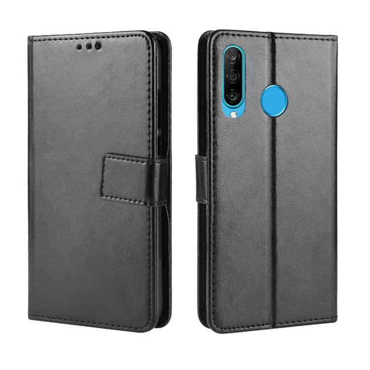 Crazy Horse Wallet Leather Protection Case for Huawei P30 Lite / nova 4e - Black