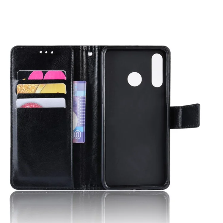 Crazy Horse Wallet Leder Schutzfall Für Huawei P30 Lite / Nova 4E. - Schwarz