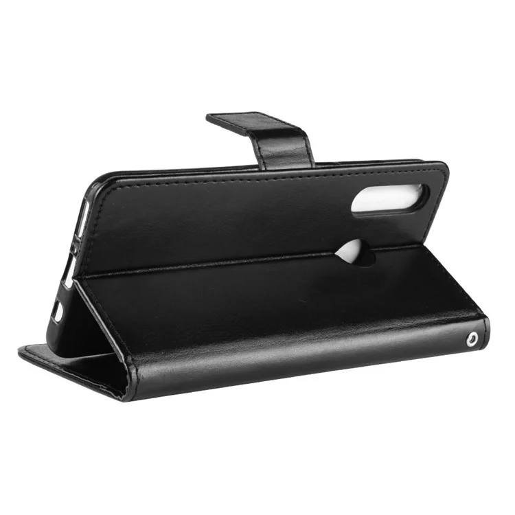 Crazy Horse Wallet Leder Schutzfall Für Huawei P30 Lite / Nova 4E. - Schwarz