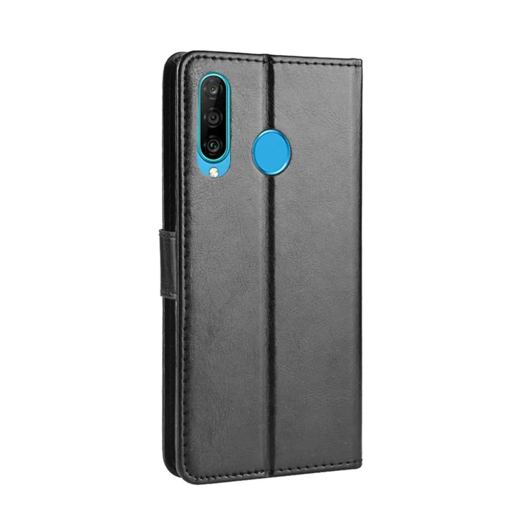 Crazy Horse Wallet Cuero Protection Funda Para Huawei P30 Lite / NOVA 4E - Negro