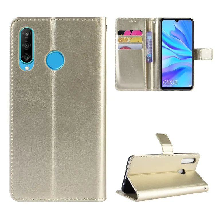 Сумасшедший Конь Кошелек Кожаный Защитный Чехол Для Huawei P30 Lite / NOVA 4E - Золото