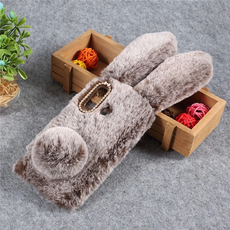 Funda de TPU con Forma de Conejo, Revestida de Piel Suave y Brillante Piedras de Strass para Huawei P30 Lite/nova 4e/P30 Lite New Edition - Café
