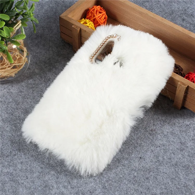 Soft Fur Coated Rhinestone TPU Case for Huawei P30 Lite - White