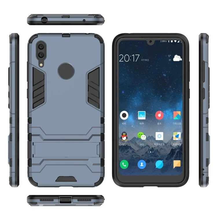 Plastic + TPU Hybrid Case with Kickstand for Huawei Y7 (2019) - Dark Blue