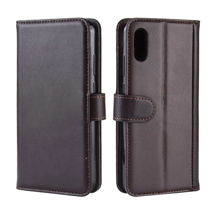 For Huawei Y6 Pro (2019) Phone Cases Genuine Split Leather Wallet Mobile Cover Stand - Brown