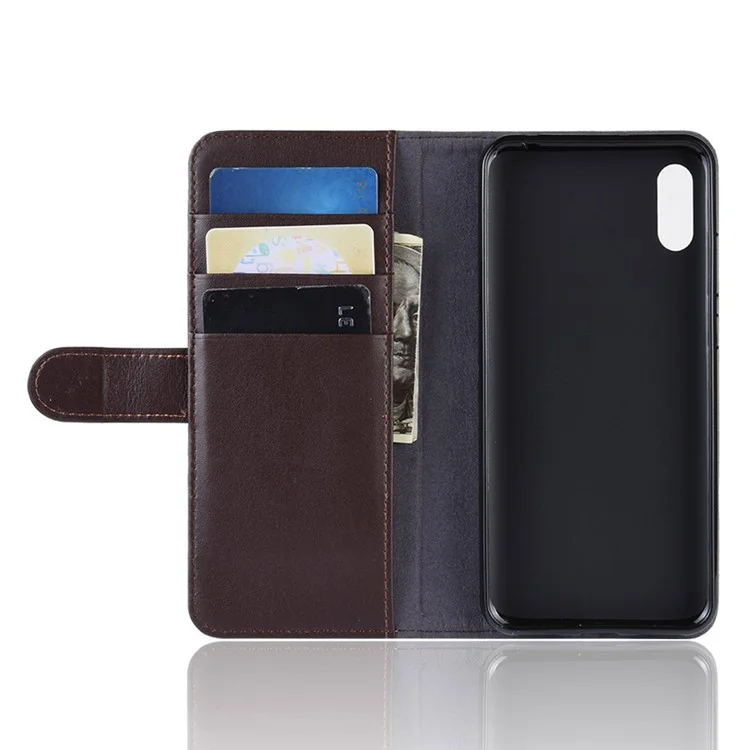For Huawei Y6 Pro (2019) Phone Cases Genuine Split Leather Wallet Mobile Cover Stand - Brown