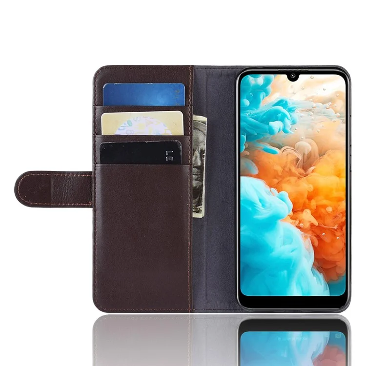 For Huawei Y6 Pro (2019) Phone Cases Genuine Split Leather Wallet Mobile Cover Stand - Brown