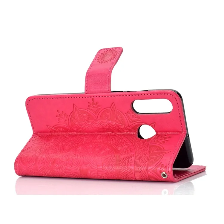 Imprint Flower Leather Wallet Case for Huawei P30 Lite - Rose