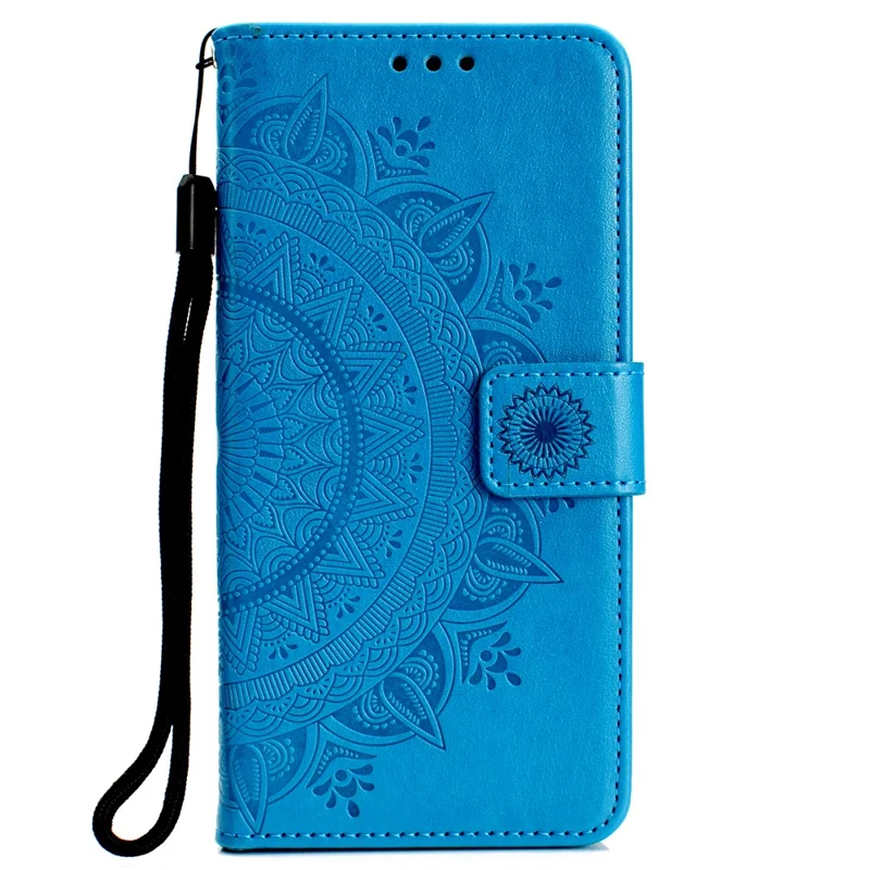 Imprint Flower Leather Wallet Case for Huawei P30 Lite - Blue