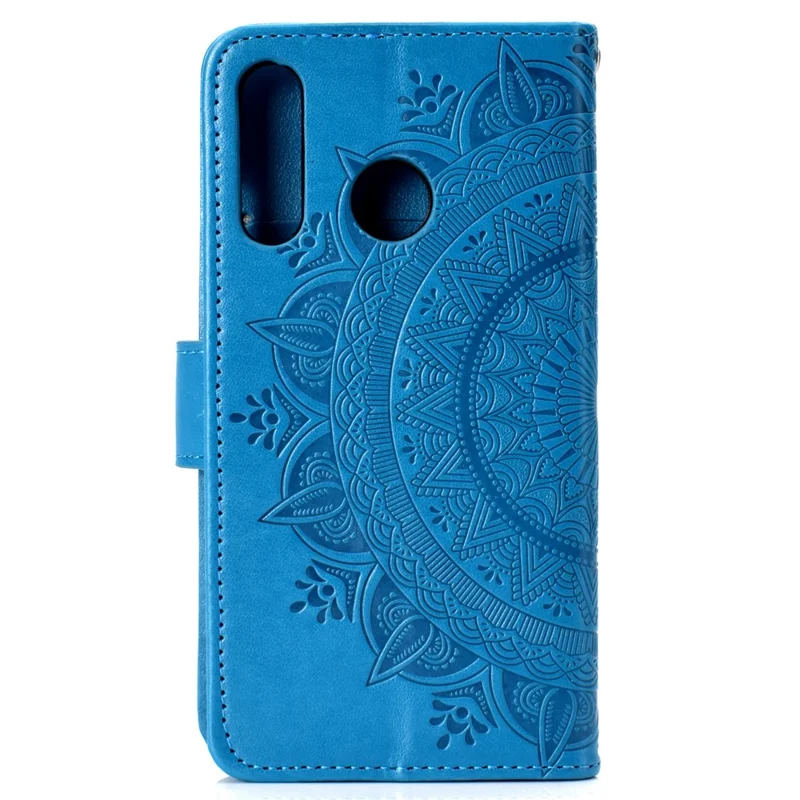 Imprint Flower Leather Wallet Case for Huawei P30 Lite - Blue