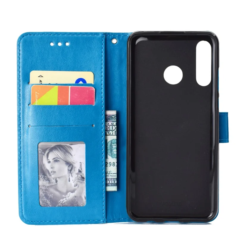 Imprint Flower Leather Wallet Case for Huawei P30 Lite - Blue