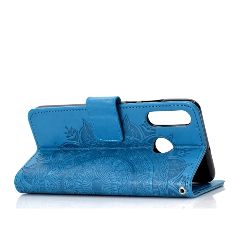 Imprint Flower Leather Wallet Case for Huawei P30 Lite - Blue