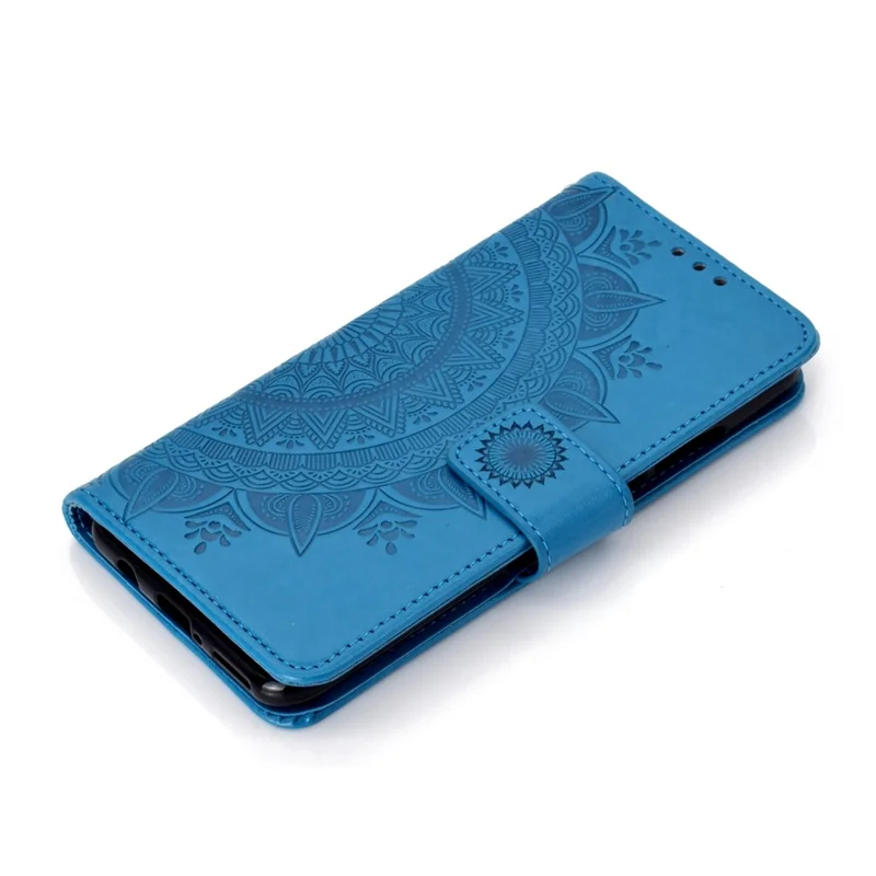 Imprint Flower Leather Wallet Case for Huawei P30 Lite - Blue