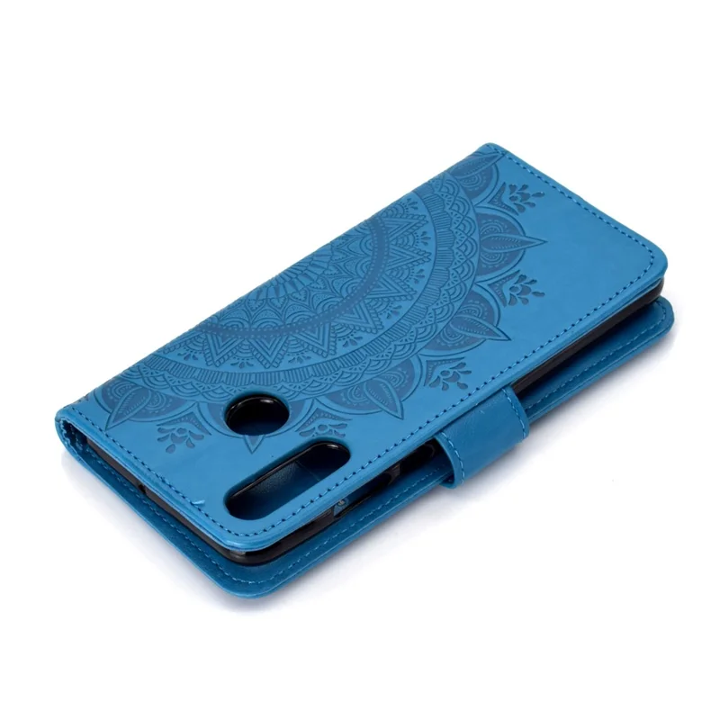 Imprint Flower Leather Wallet Case for Huawei P30 Lite - Blue