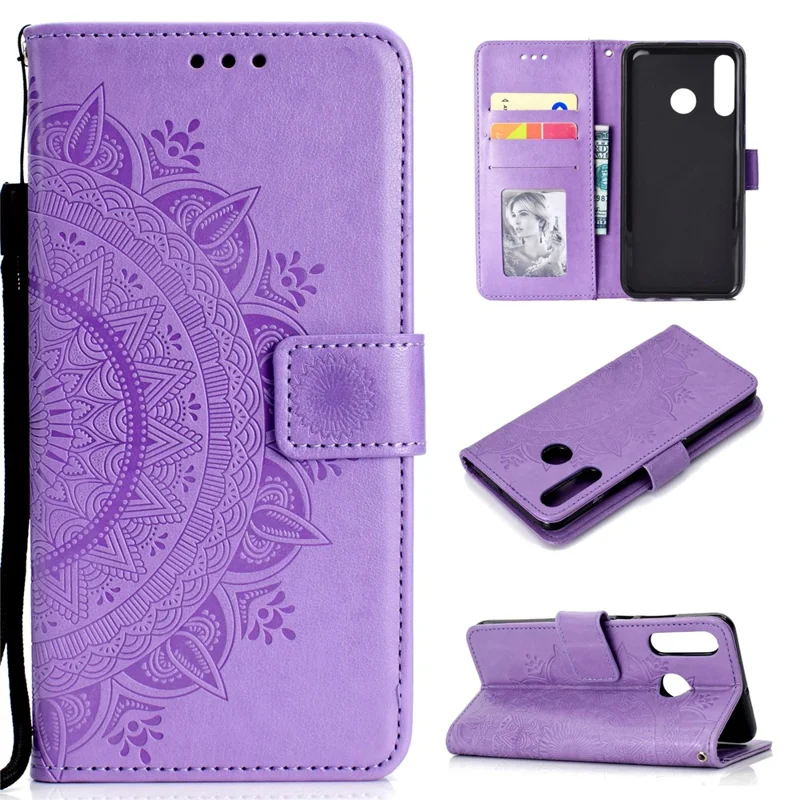 Imprint Flower Leather Wallet Case for Huawei P30 Lite - Purple