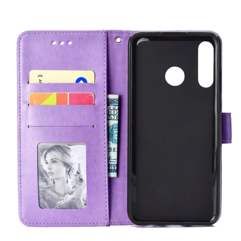 Imprint Flower Leather Wallet Case for Huawei P30 Lite - Purple