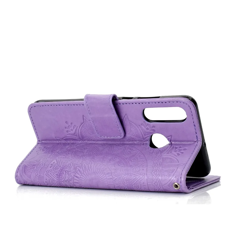 Imprint Flower Leather Wallet Case for Huawei P30 Lite - Purple