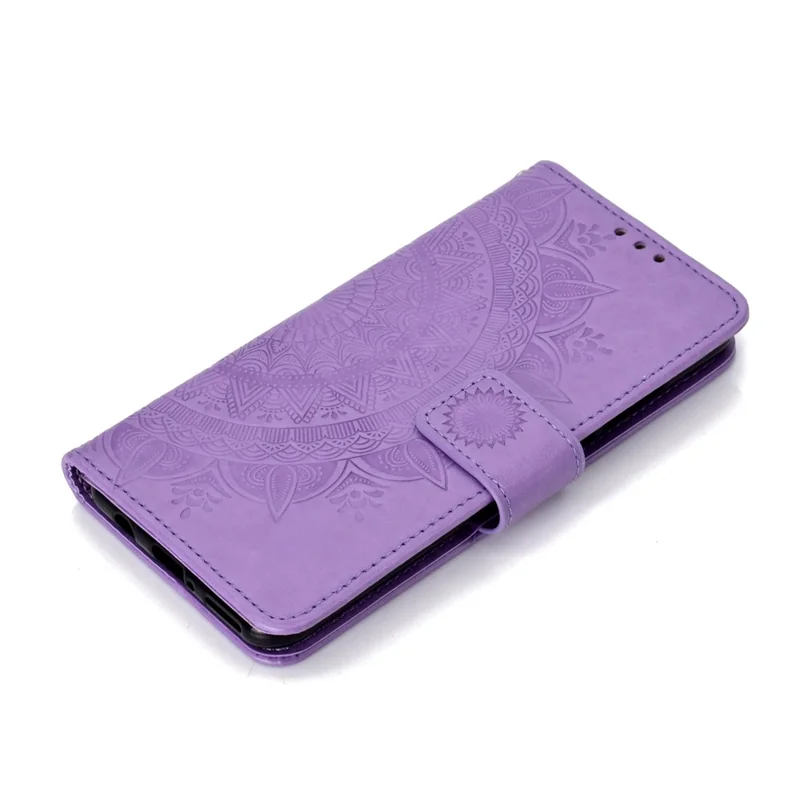 Imprint Flower Leather Wallet Case for Huawei P30 Lite - Purple