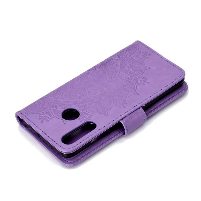 Imprint Flower Leather Wallet Case for Huawei P30 Lite - Purple