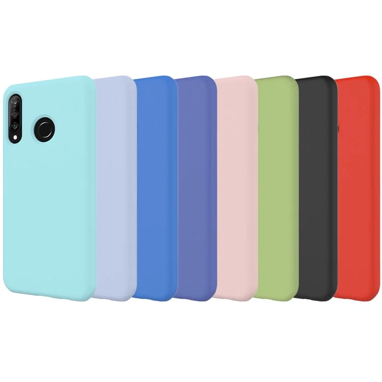 Couverture En Silicone Liquide Douce Pour Huawei P30 Lite / Nova 4e / P30 Lite Nouvelle Édition, Boîtier De Protection En Microfibre Mince De Corps Complet - Noir