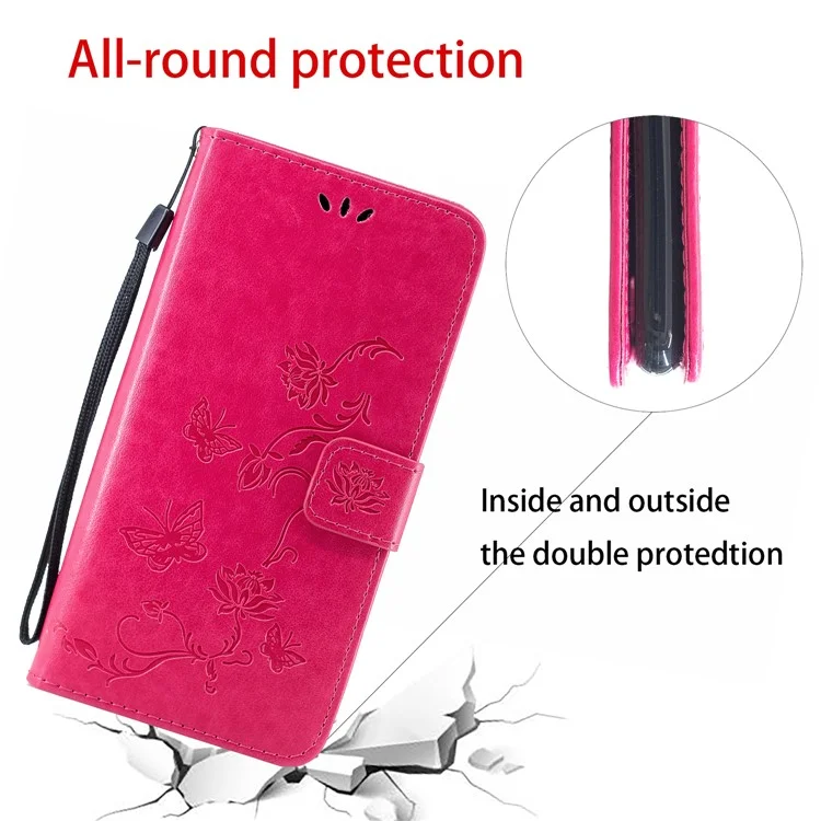 Impressum Schmetterlingsblumen Leder Brieftasche Für Huawei P Smart (2019) / Nova Lite 3 (Japan) - Rose