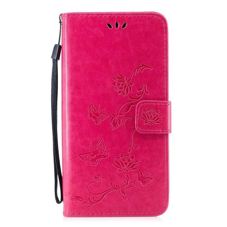 Imprint Butterfly Flowers Leather Wallet Case for Huawei P Smart (2019) / Nova Lite 3 (Japan) - Rose