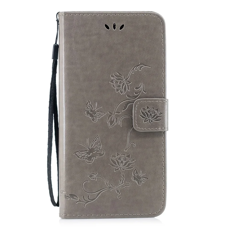 Imprint Butterfly Flowers Leather Wallet Case for Huawei P Smart (2019) / Nova Lite 3 (Japan) - Grey