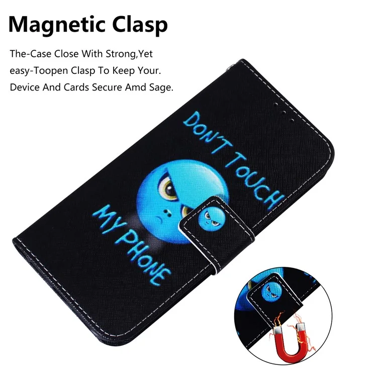 Pattern Printing PU Leather Folio Flip Case Cover for Huawei Y6 (2019, with Fingerprint Sensor) / Y6 Prime (2019) - Don't Touch My Phone