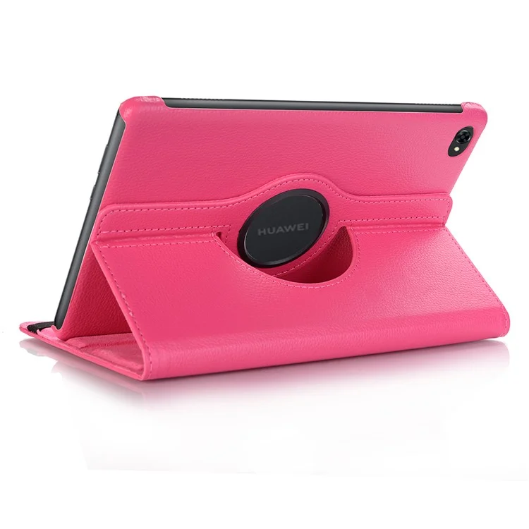 Housse de tablette en cuir de peau de litchi avec support rotatif à 360 degrés pour Huawei MediaPad M5 lite 10/C5 10 - Rose