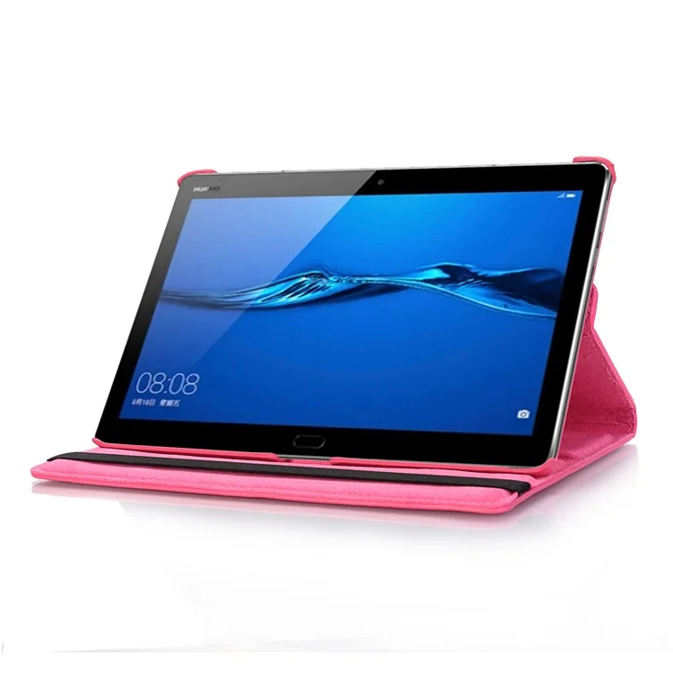 Housse de tablette en cuir de peau de litchi avec support rotatif à 360 degrés pour Huawei MediaPad M5 lite 10/C5 10 - Rose