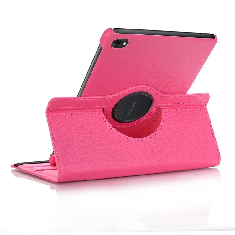 Housse de tablette en cuir de peau de litchi avec support rotatif à 360 degrés pour Huawei MediaPad M5 lite 10/C5 10 - Rose