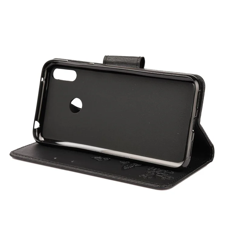 Empreinte Butterfly Flower le Cuir de Portefeuille Case de Téléphone Portable Pour Huawei Y7 (2019) - Noir