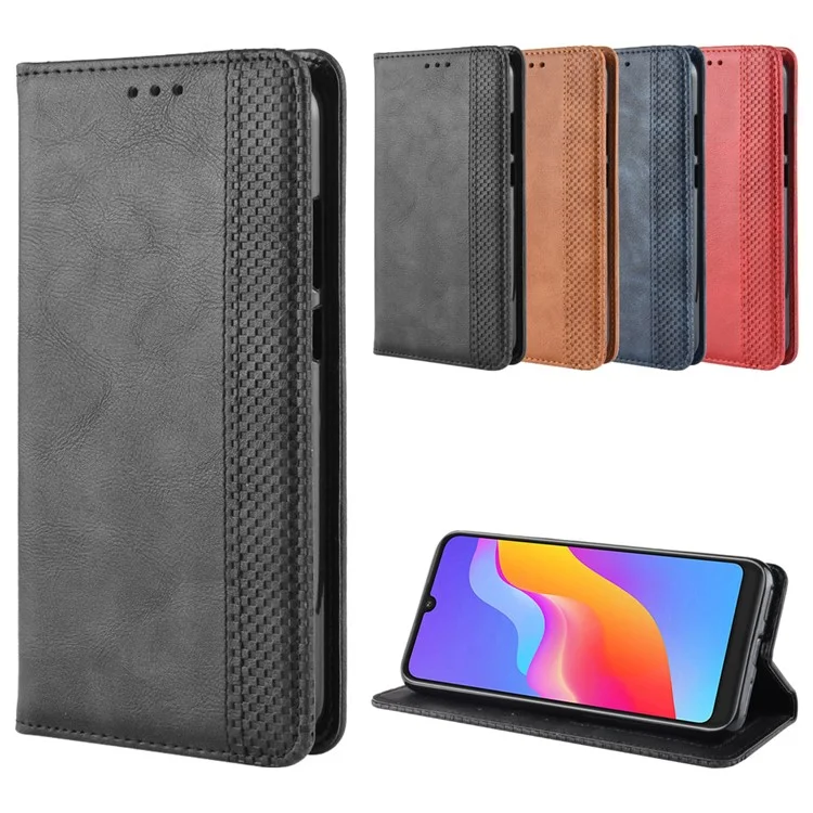 Vintage Style Auto-absorbed PU Leather Cell Phone Case Accessory for Huawei Honor 8A Pro - Black