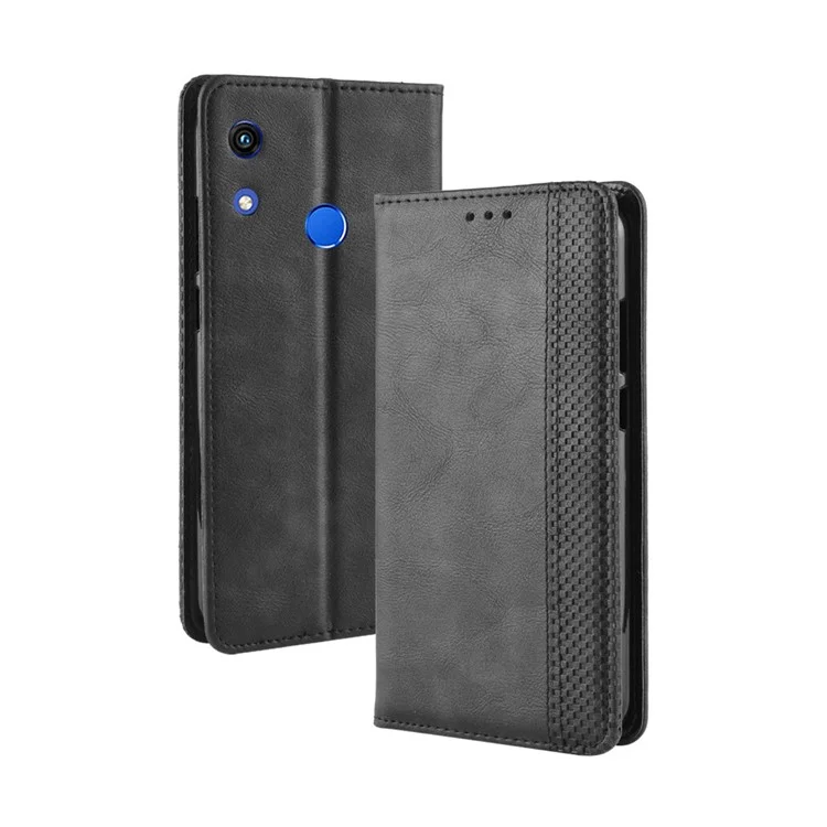 Vintage Style Auto-absorbed PU Leather Cell Phone Case Accessory for Huawei Honor 8A Pro - Black